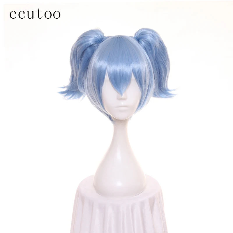 

ccutoo 12" Assassination Classroom Shiota Nagisa Cosplay Wig Blue Short Synthetic Hair With Doueble Chip Ponytail