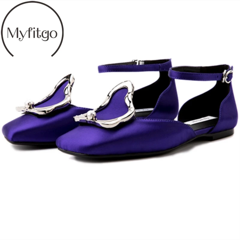 

Myfitgo Women Sandals Silk Metal Dec Buckle Flat Sandals Ladies Girls Special Square Toe Sold Shallow Casual Summer Shoes Fahion