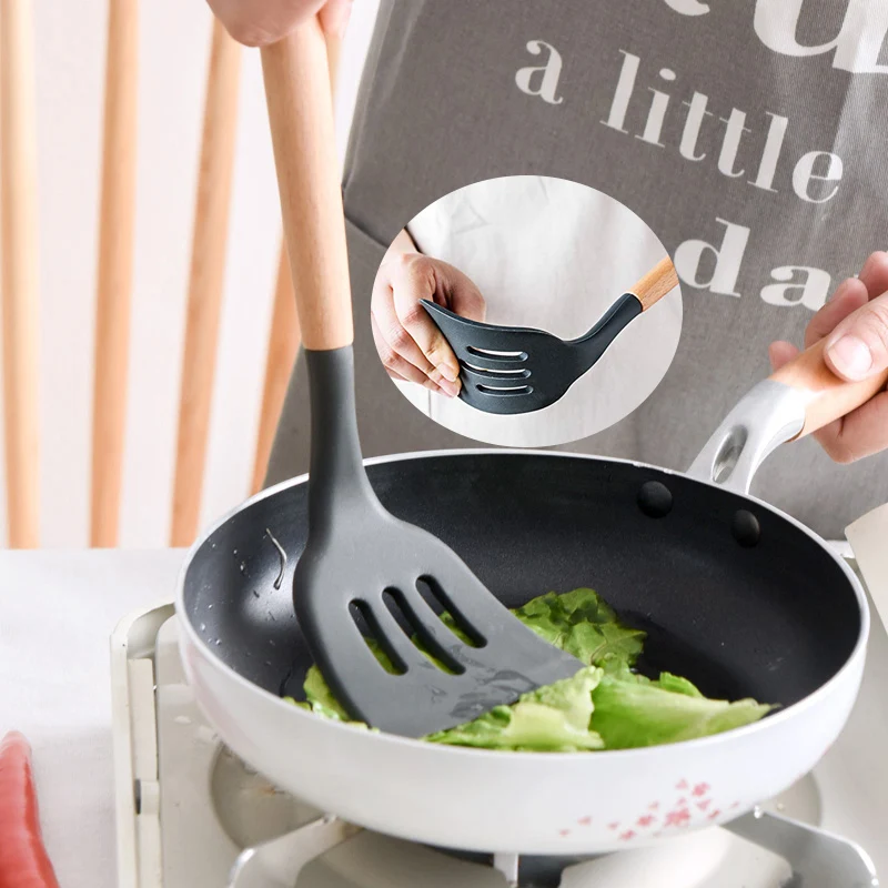 Food Grade Silicone Wood Handle Cooking Utensils Cookware Kitchen Cooking Tools Spatula And Ladle kitchen utensils