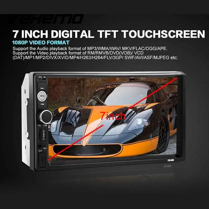 

Vehemo 7" Touch Screen 2 DIN In-Dash Bluetooth Car Vehicle USB TF FM Radio MP5 Player