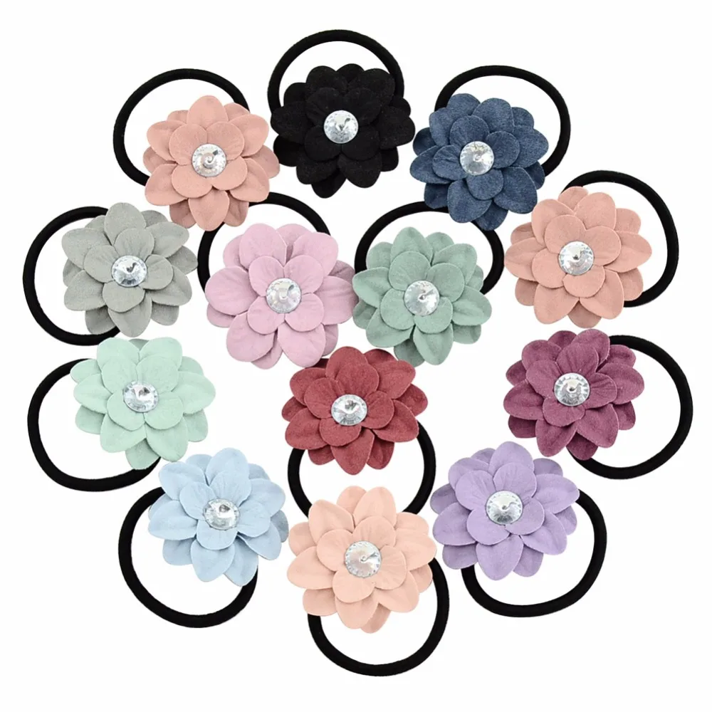 12Pcs/lot 2 Inch Girls Fashion hair rope Flower Elastic ropes Flower