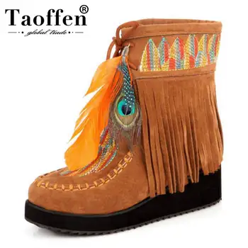 

TAOFFEN 2018 New Women Ankle Boots In Plus Size 31-46 Wedges Mixed Colors Covers Platform Shoes Winter Charming Boots For Women