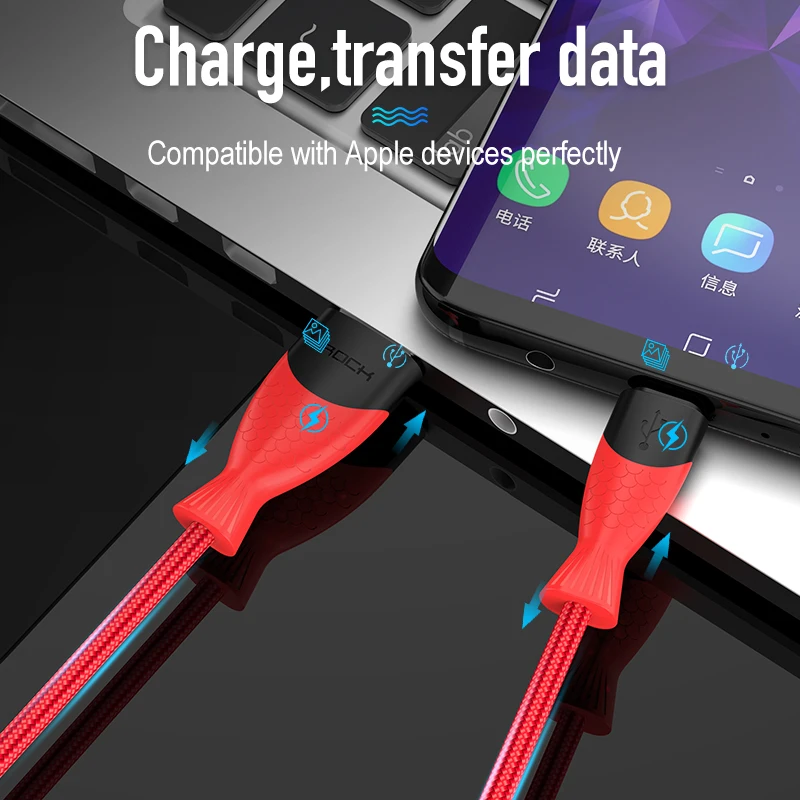 روك 2.4A كابل يو اس بي ل فون 7 8 6 5 6 s S زائد X XS ماكس XR سريع شحن المحمول الهاتف برو البسيطة بيانات النايلون جديلة