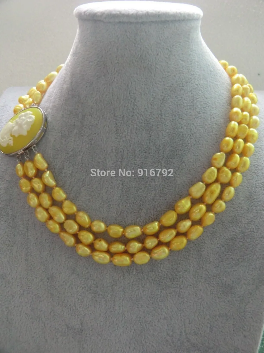 

HYFY20143232>>>>New -3 rows elegant comfortable golden freshwater pearl necklace 17-19