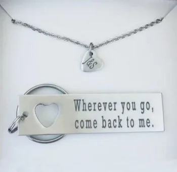 

"Wherever you go, come back to me "Necklace And Keychain Set Engrave Some Letters Valentine's Day Present YP3995