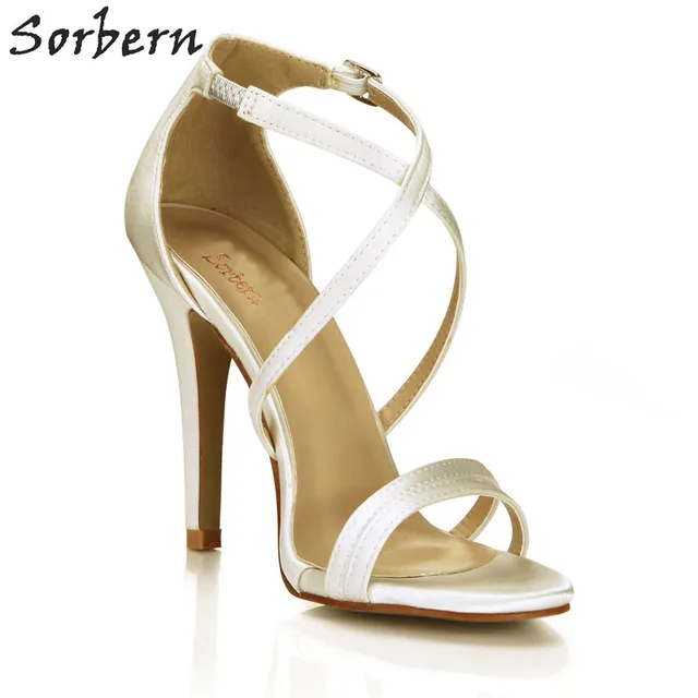Sorbern Ivory Silk Strap Heels Stilettos Thin Straps Design Bridal Sorbern Ivory Silk Strap Heels Stilettos Thin Straps Design Bridal Shoes Custom Color Sandals Cute Wedding