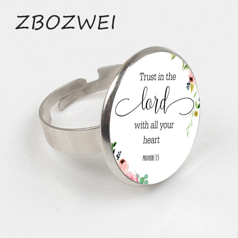 

ZBOZWEI 2018 New Religious Jewelry Trust In The Lord With All Your Heart Proverbs Bible Quote Ring Christian Women Men Gifts