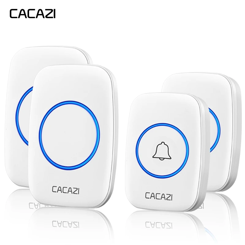 

CACAZI Wireless Doorbell Waterproof led light 2 Battery Button 2 Receiver 60 chimes Smart Home Cordless door bell US EU Plug
