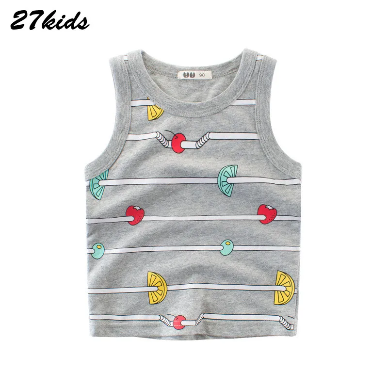 

27kids 2-9Years Cartoon Baby Kids Vest Summer Cotton Toddler Child Boys Sleeveless Waistcoat The School for Boy Tops Clothes