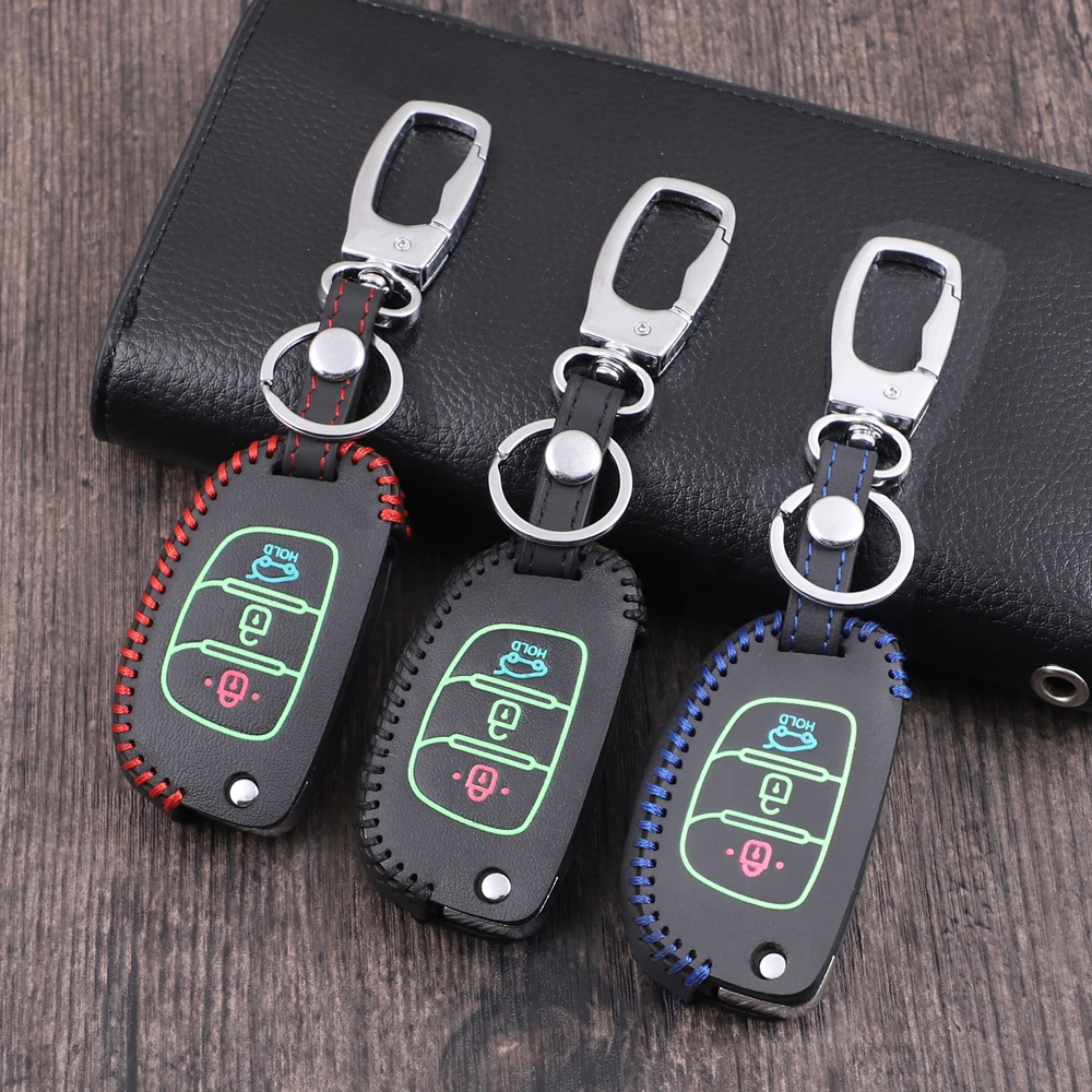 

Luminous Leather 3 Button Car Remote Flip Key Fob Shell Cover Case For Hyundai Creta I10 I20 Tucson Elantra Santa Fe car styling