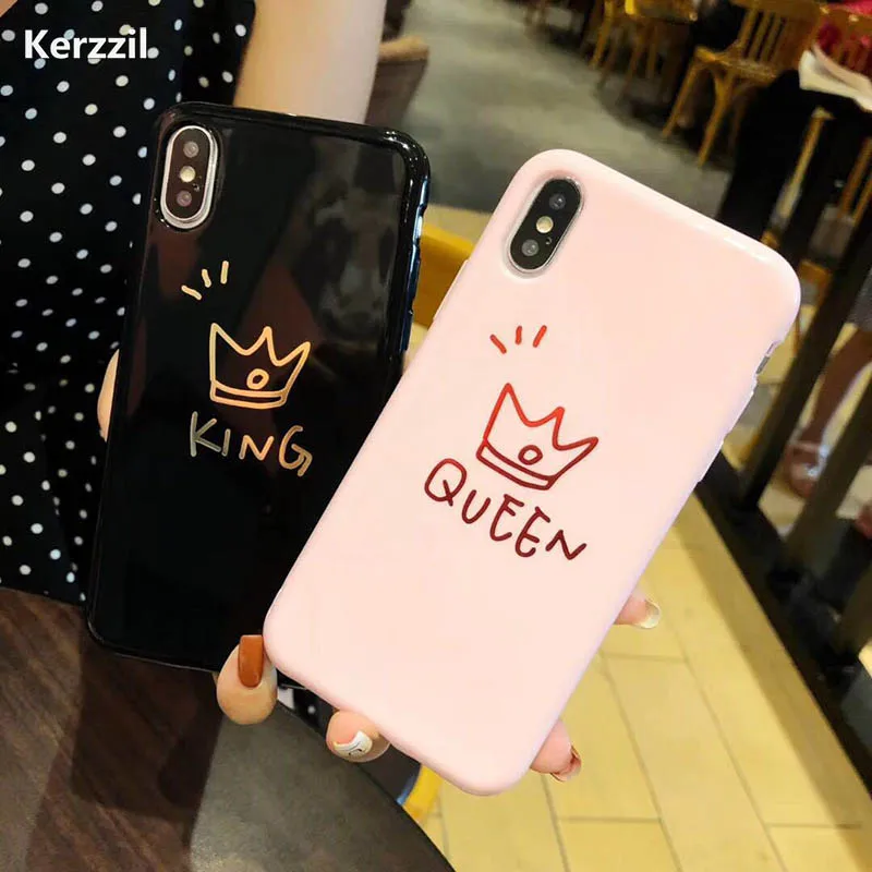 Kerzzil Glossy Letters Phone Case For iPhone 6 6s Plus King Queen Back Cover Love Heart Soft TPU Cases X 8 7 6S |