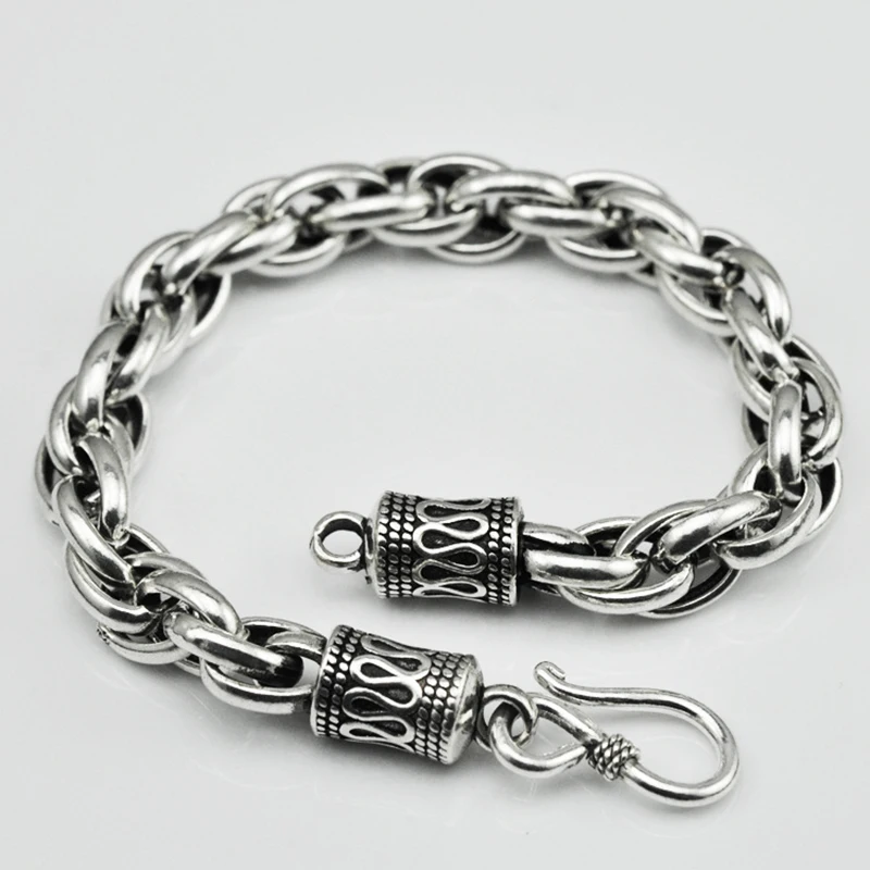 

Real Pure 925 Sterling Silver Couple Bracelet Retro Circles Chain For Men And Women Carving Peach Lines Original Handmade