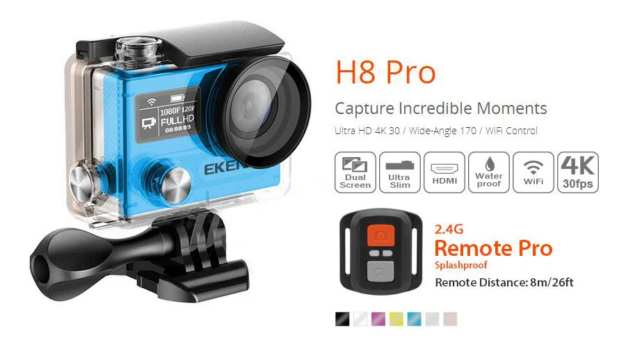 Original EKEN H8 pro Ultra HD Action Camera with remote Ambarella A12 2.0' Screen 4k 30fps 1080P 120fp go sport Camera h8pro cam