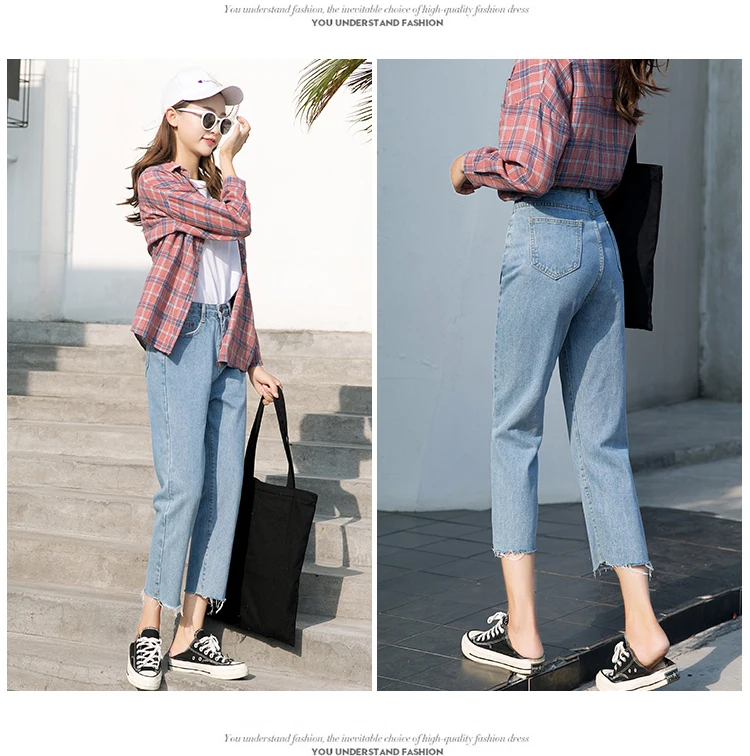 Корейский размера плюс рваные джинсы женские с высокой талией джинсы для женщин в стиле бойфренд повседневные синие Черные белые джинсы для мам femme брюки