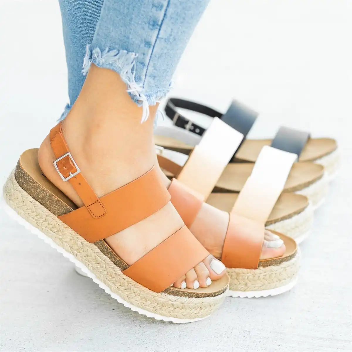 

HEFLASHOR Summer Leopard PU High Heels Wedges Platform Women Sandals For Female Buckle Strap Comfort Casual Shoes Plus Size