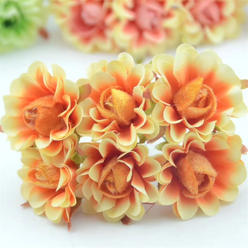 6pcs 4cm Silk Rose Artificial Poppy Flower Bouquet For Wedding Party Decoration Scrapbooking DIY Handmade Wreath Fake Flowers