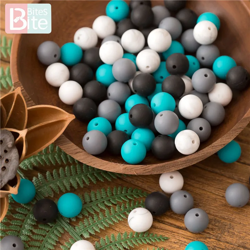 

Bite Bites 100pc 12mm/15mm Silicone Round Beads Baby Teether Sesame Beads DIY Pacifier Chain Toys Making Food Grade Baby Teether