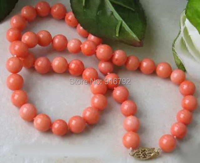 

YH@CS >>Pink Red Coral Beads 18KGP Clasp Necklace