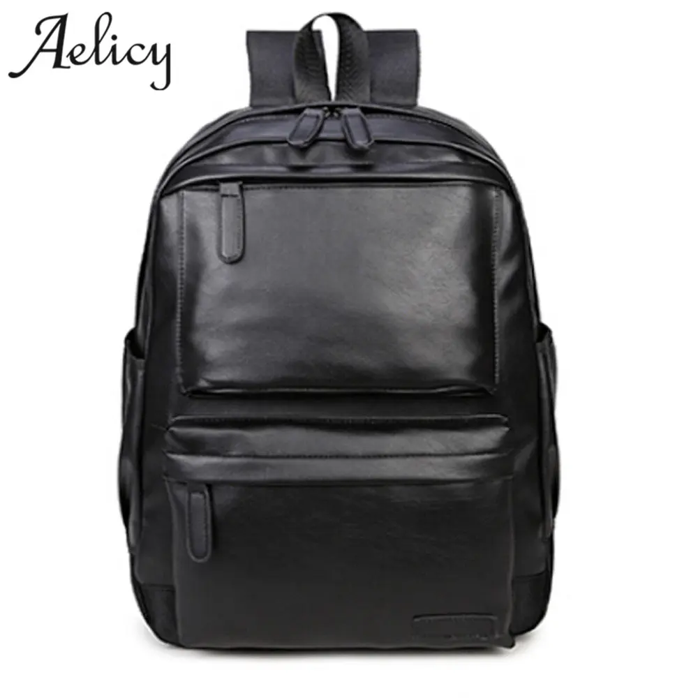 Aelicy Unisex Business Casual Backpacks Travel Bag Black PU Leather Men's Fashion Shoulder Bags School Bag Boys Men Backpacks