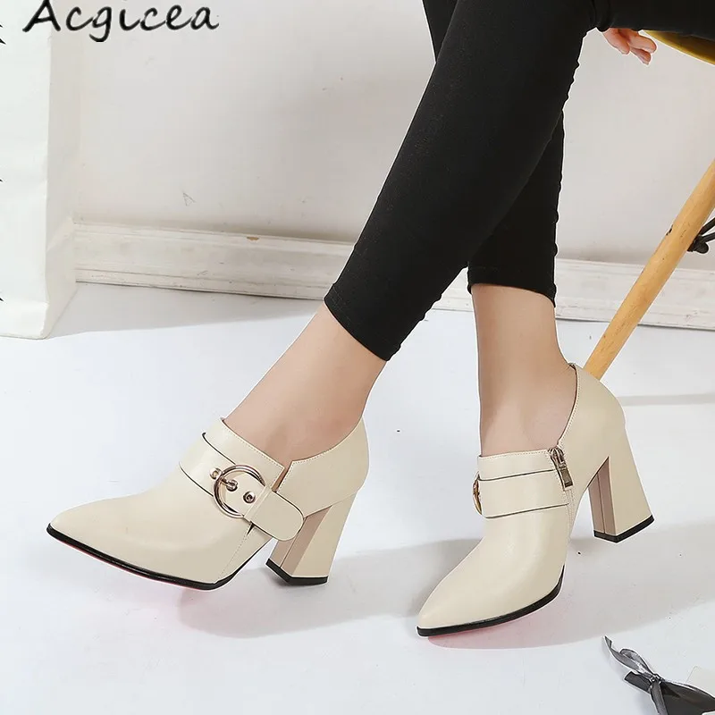 

women's shoes spring summer 2019 new women's fashion Pointed Toe simple versatile thick with high heels leather shoes z181