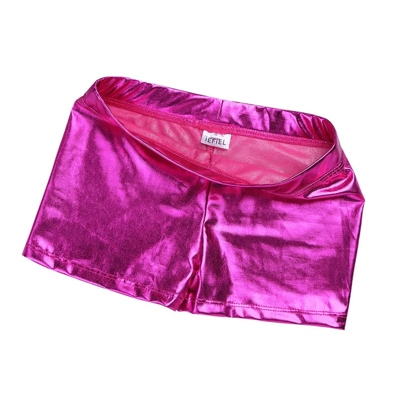 FEESHOW/блестящие шорты из лакированной кожи для девочек; розовые балетные трико; одежда для сцены для детей; спортивные гимнастические брюки
