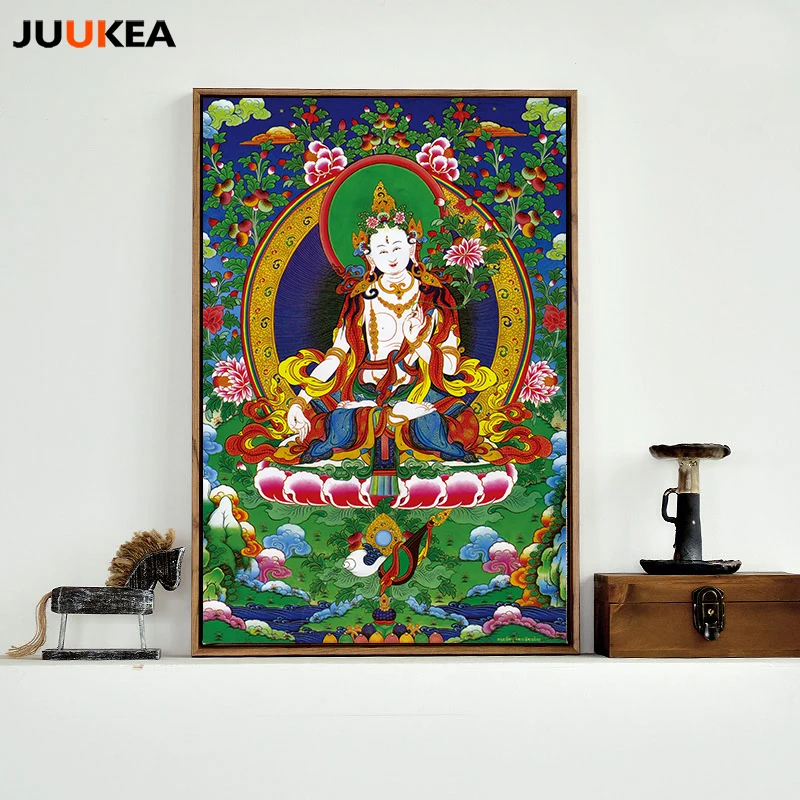 

Unique Buddhism Thangka Traditional Realistic HD Arts Copy Canvas Print Painting Poster Wall Picture For Living Room, Home Decor