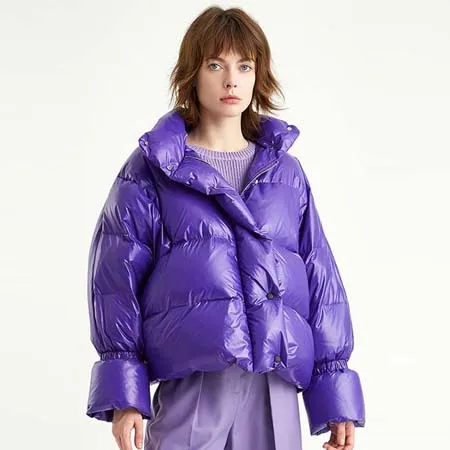 YNZZU, Корейская Новинка, зимняя куртка, женская, повседневная, короткая, пушистая, на утином пуху, пальто, для женщин, утолщенная, теплая, свободная одежда, пальто O808 - Цвет: Фиолетовый
