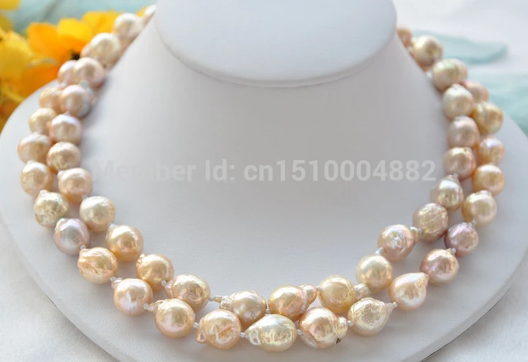 

FREE SHIPPING>>>@ NEW HOT367 2strands pink almost round Edison PEARL NECKLACE MABE