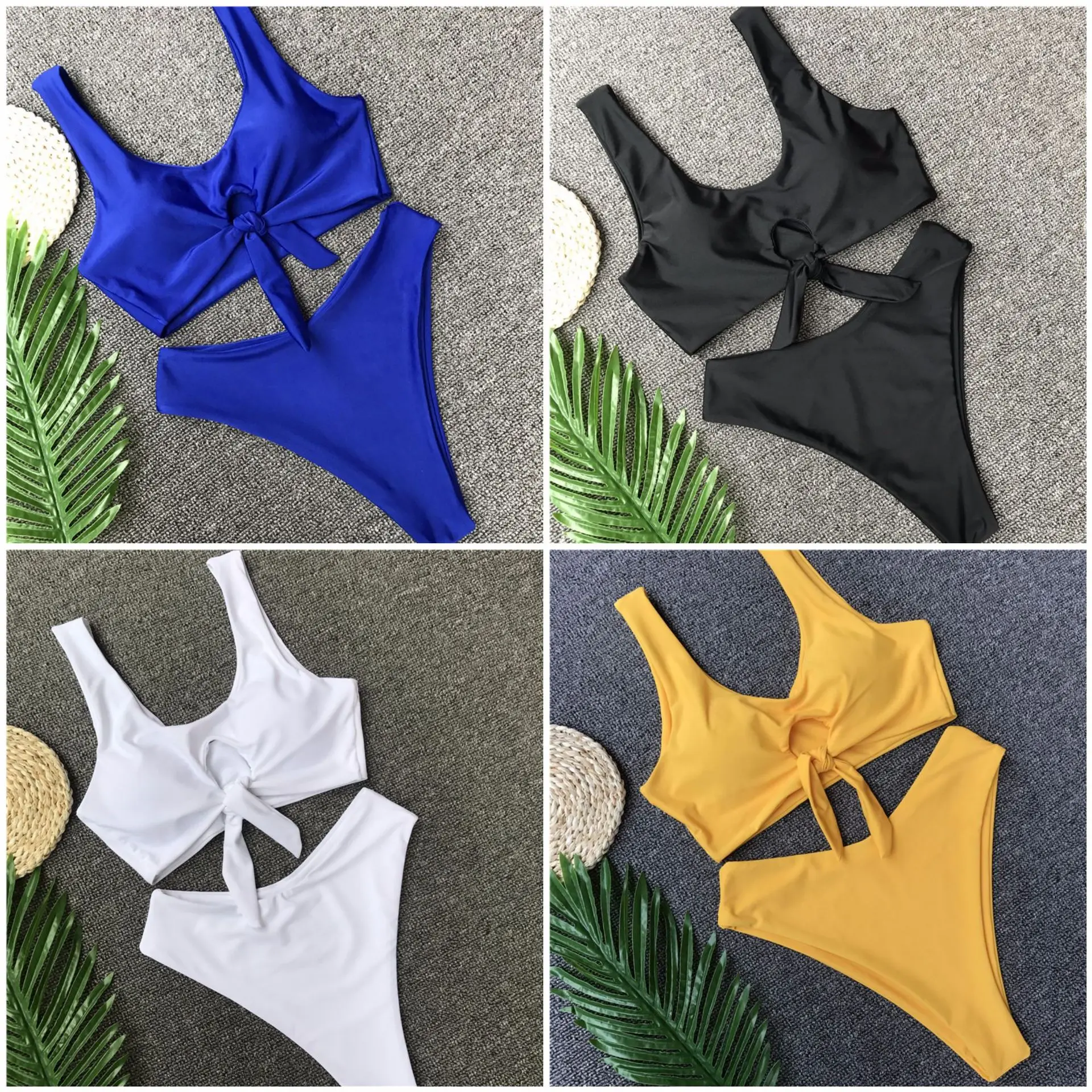 Женский раздельный купальник Maillot De Bain бикини большого размера с узлом и высокой