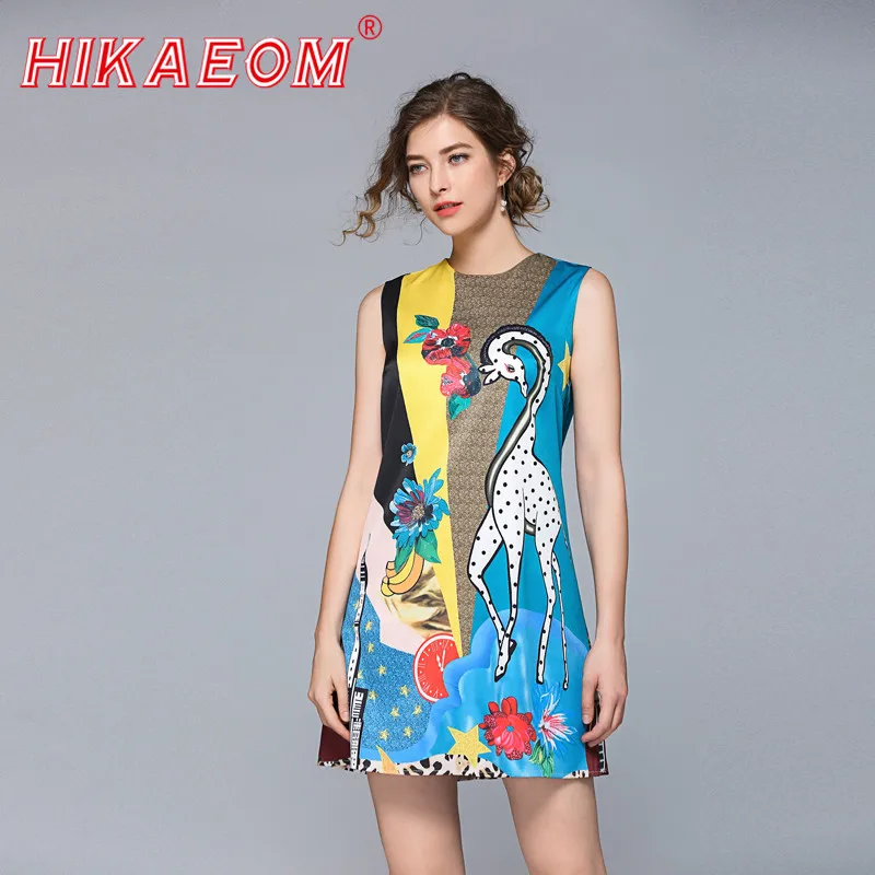 

New Summer Dress Slim Sleeveless Women Annimals Print Beach Vintage Casual Mini Vest Dresses Hot Vestidos Robe Femme Ete 2018