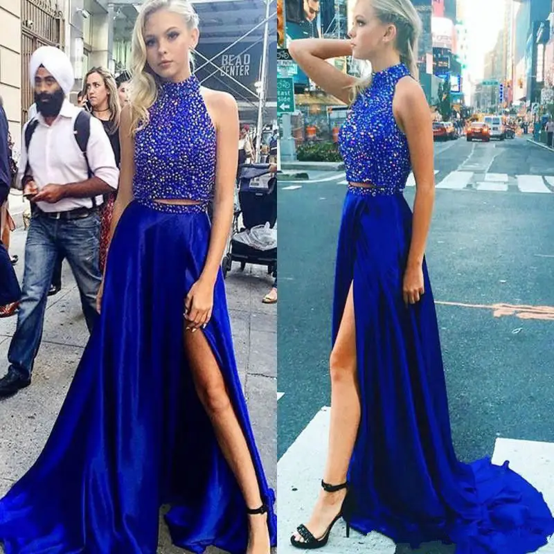 

Two Pieces Split Beads Prom Dress Party Evening Gown Wedding Guest Formal Custom
