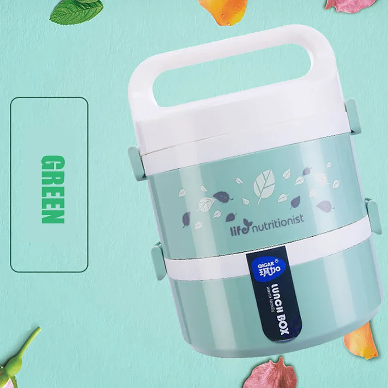 Green MICCK изолированный ланч бокс из нержавеющей стали 3 слоя студенческий взрослый Bento box большой емкости вакуумная изоляция баррель 12 часов - Цвет: Green