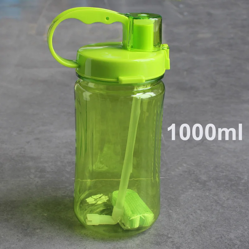 1Л/2л 2000 мл черный белый большой размер портативная бутылка для воды космический Herbalife питательный шейкер соломенный стиль ремешок бутылка для воды - Цвет: 1000ml green
