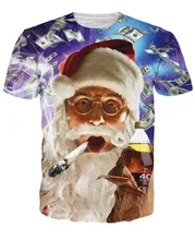 Hot!New Fashion Women/Men T Shirt Print Christmas Santa Claus T-Shirt 3D Print Funny Smoking Short Sleeve Summer Tops Tees
