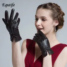 Женский Пояса из натуральной кожи Прихватки для мангала зимние из овечьей кожи Для женщин перчатки с милым бантом зимние вождения Утепленная одежда Guantes a1041