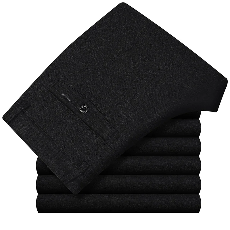 Мужские зимние теплые флисовые узкие деловые брюки размера плюс, Классические формальные брюки, модные брендовые повседневные Прямые брюки 3XMR33 - Цвет: Black Pants 004
