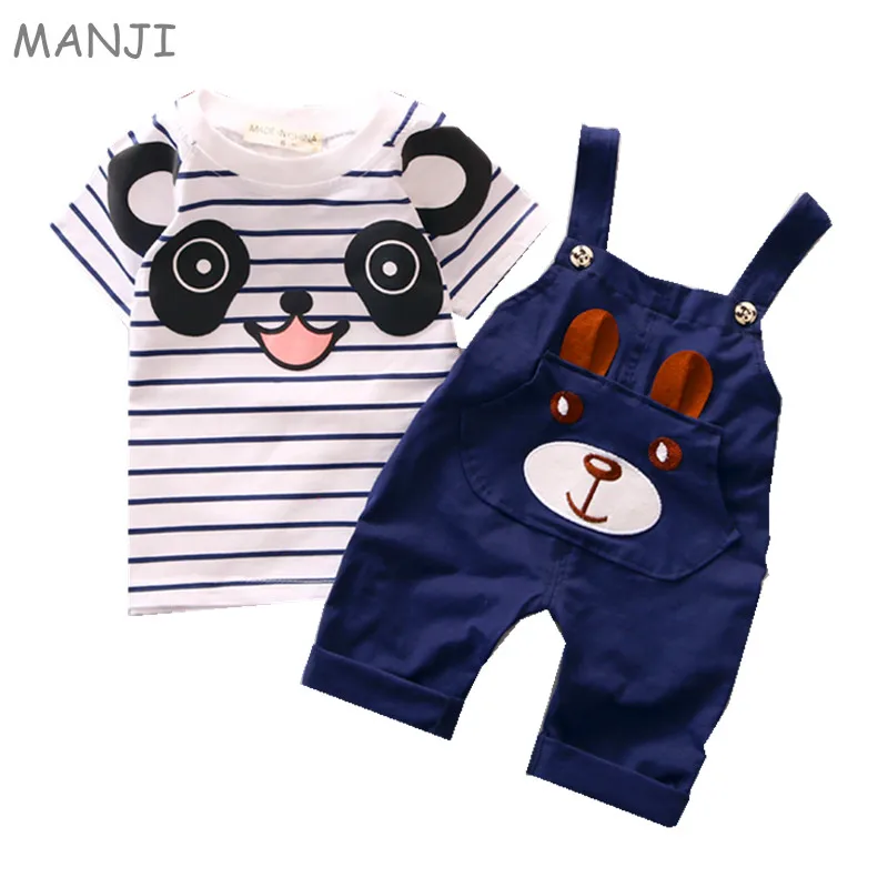 

Baby clothing set 2018 Summer new cotton material striped o-neck with panda printed fashion boys clothes A158