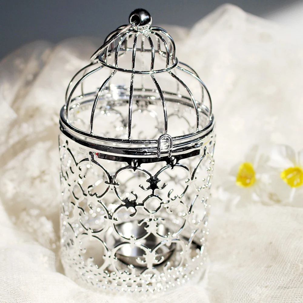 

Europe Style Birdcage Tea Light Candle Holder Metal Hanging Lantern Rose Gold Home Decoration