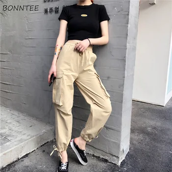 

Pants Women Loose Drawstring High Waist Pockets Hip Hop Casual Womens Full Length Cargo Pant Ulzzang Korean Style All-match Chic