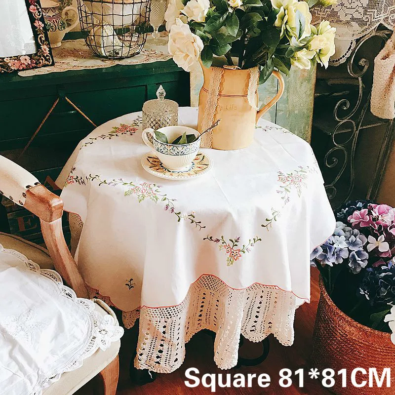 

Europe Retro Linen Cotton Square Tablecloth Floral Embroidery Wedding Table Cloth Christmas Banquet Party Dinning Table Cover