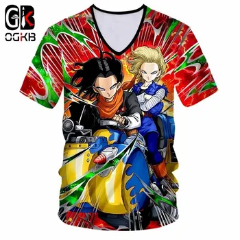

OGKB Men's V Neck Tshirt Funny Dragon Ball 3D T-shirt Android 17 And 18 T Shirts Male Hiphop Punk Style Tee Shirts Fit Slim 7xl