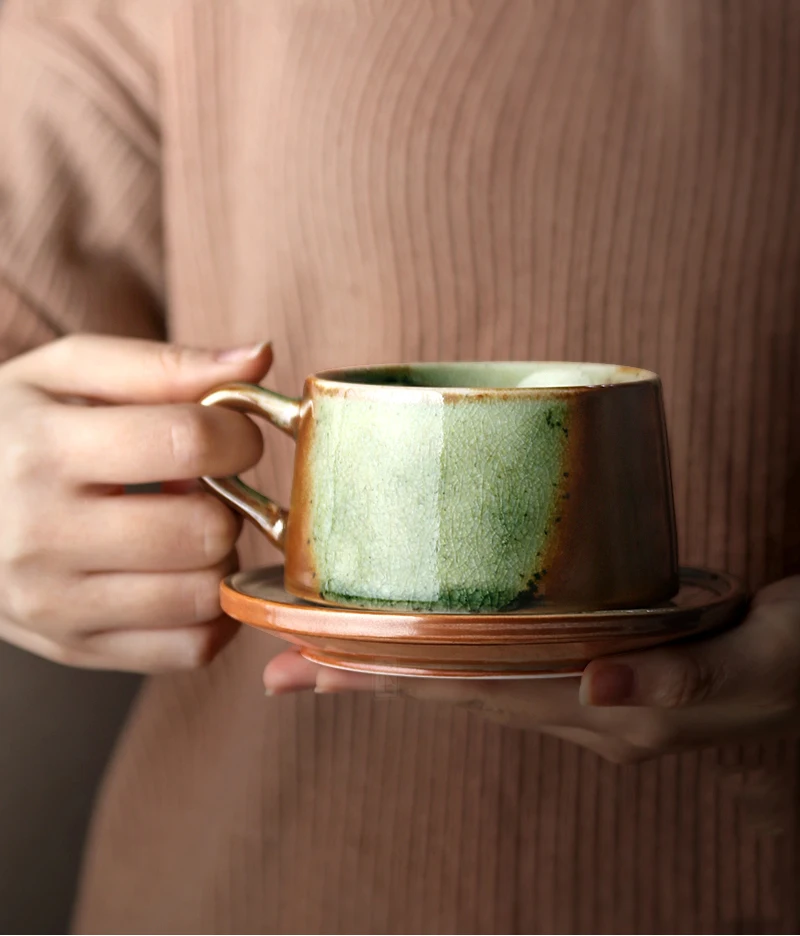 Креативная кофейная чашка керамическая кофейная кружка чайная чашка для завтрака японский стиль тисненая цветная матовая 200 мл парное украшение для путешествия