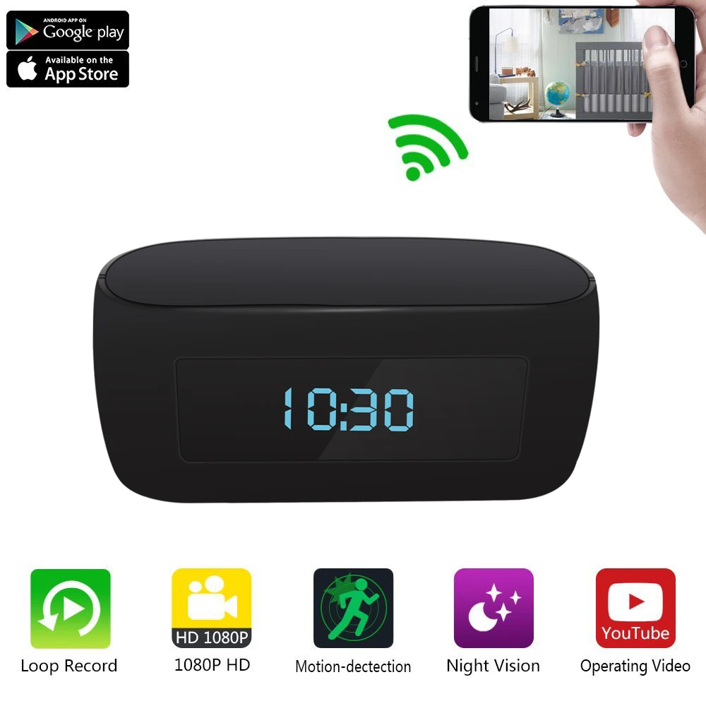 

H.264 WiFi Table Clock Mini Camera 1080P HD IP P2P DVR Camcorder Alarm Set Night Vision Motion Sensor Remote Monitor Micro Cam