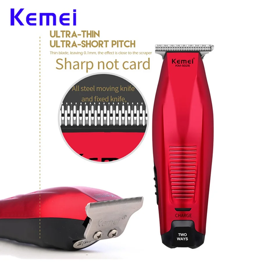 Kemei-5026 перезаряжаемые триммеры для стрижки волос, профессиональная машинка для стрижки волос 0 мм, машинка для стрижки волос с usb-кабелем