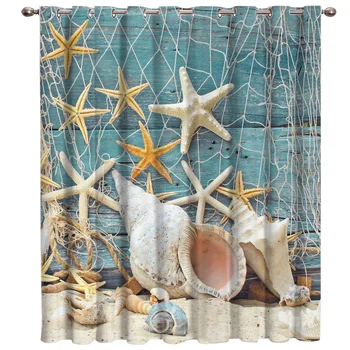 

Sea Star Conch Beach Window Treatments Curtains Valance Living Room Kitchen Bedroom Fabric Indoor Decor Kids Window