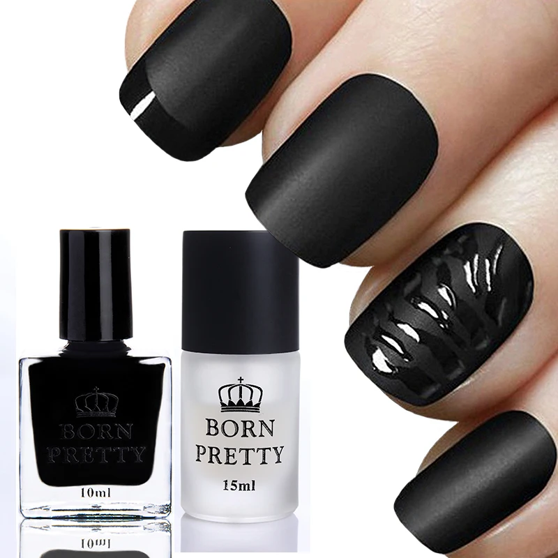 

2 Bottles/Set BORN PRETTY 10ml Gloss Black Nail Polish & 15ml Matte Surface Top Coat Manicure Nail Poslish Set