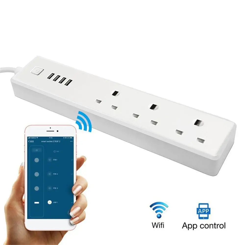 WiFi умная розетка с питанием, голосовое управление, блок питания, таймер, переключатель, розетка, 3 розетки переменного тока, 4 порта USB для Alexa Google Home