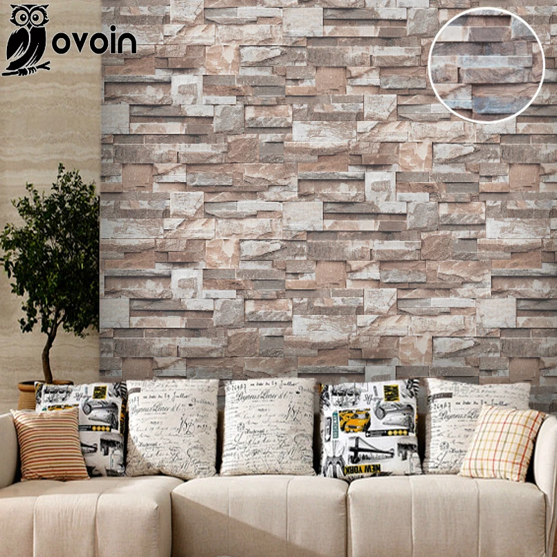 Vinyl Brown Grey Beige Nature Emboss 3D Stone Wall Paper Roll Brick Wall Wallpaper for Living 