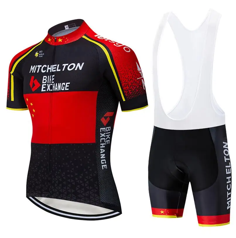 Команда MITCHELTON RED PRO Велоспорт Джерси нагрудники шорты костюм Ropa Ciclismo мужские летние быстросохнущие велосипедный майон одежда - Цвет: Многоцветный