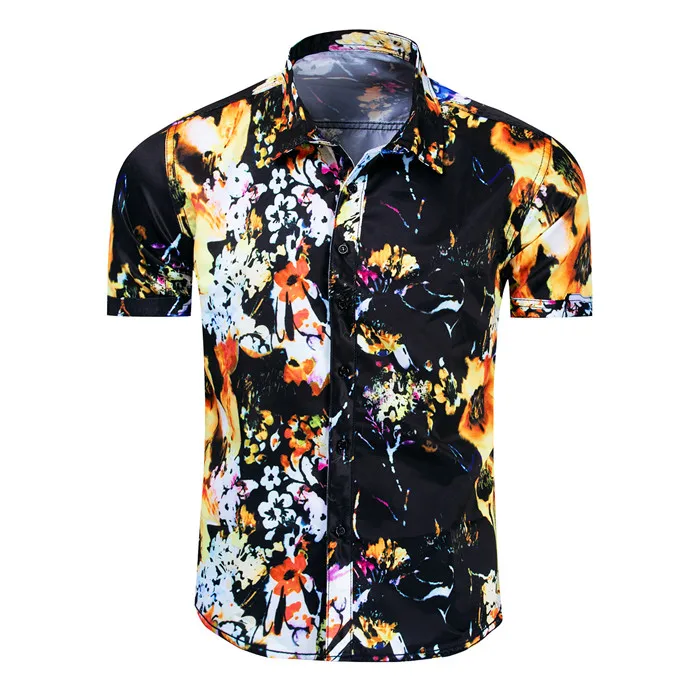 

Summer Men's Beach Hawaiian Short-sleeved Shirt Cotton Blend Turn-down Collar Printed Shirts Youth Vitality Popular Blouse Shirt